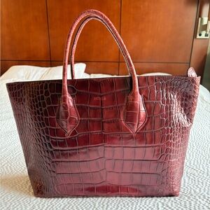 Furla Croc-Embossed Wine Leather Tote